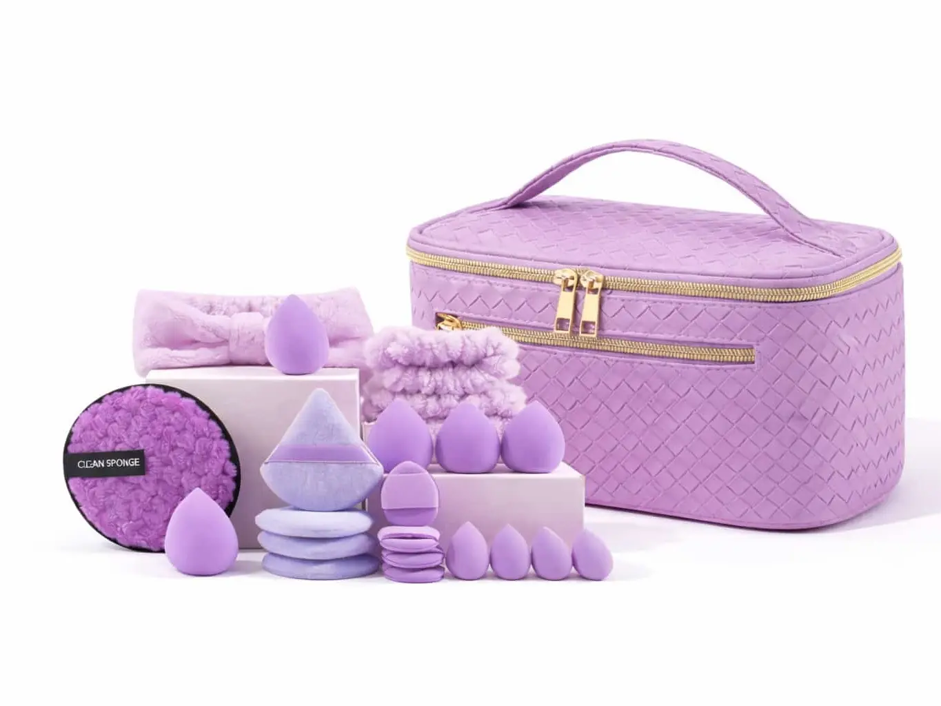 Luxury Makeup Sponge Set with Travel Bag – Soft Blending Beauty Kit (Purple)