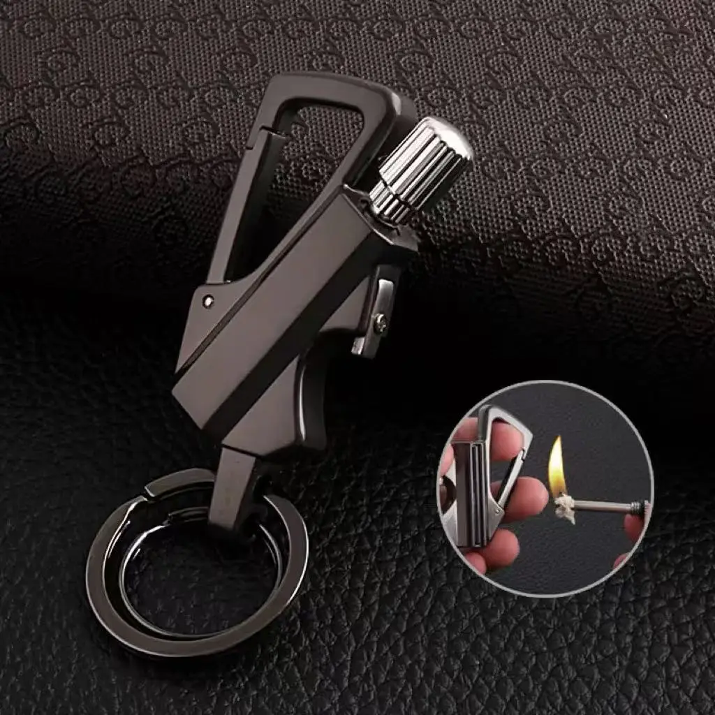 (Fuel Not Included) 3-in-1 Multifunctional Metal Keychain Lighter Accessory - Bottle Opener, Waterproof Refillable Lighter, Keychain Form for Hiking, Camping, Outdoor Survival, Outdoor Camping Equipment