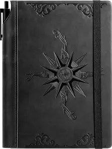 Compass Leather Notebook Journal for Men, 100 GSM 288 Pages Lined Journals for Writing, A5 Hardcover Journaling Notebooks  Set with Pen for Travel Office Daily Writing