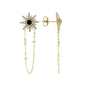 JTV Black Spinel And White Cubic Zirconia 18k Yellow Gold Over Sterling Silver Earrings 0.99ctw