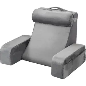 VEVOR Reading Pillow for Gaming, Extra Large Lap Desk Pillow with Pockets and Cup Holder, Laptop Pillow with Memory Foam Bed Rest, Bed Pillow for Sitting Up for Gaming, Reading, Resting, Working, GreyVEVOR Super Brand Day