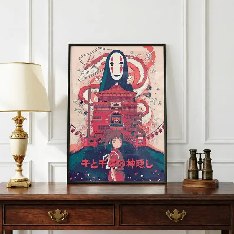Spirited Away Poster, Chihiro No-Face Haku Dragon Wall Art  Studio Ghibli Anime Print  Fantasy Movie Decor