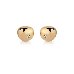 Ettika Polished Pebble Crystal Stud Earrings - Gold Finish with Pebble Design and Clear Accents