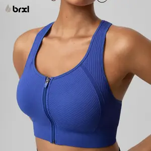 BRXL【Discount for live】 Front Zip Sprorts Bra Seamless Sewn in Pads Racerback Wide Straps Medium Impact for Running Yoga up tp 44G Gym-brxl-3