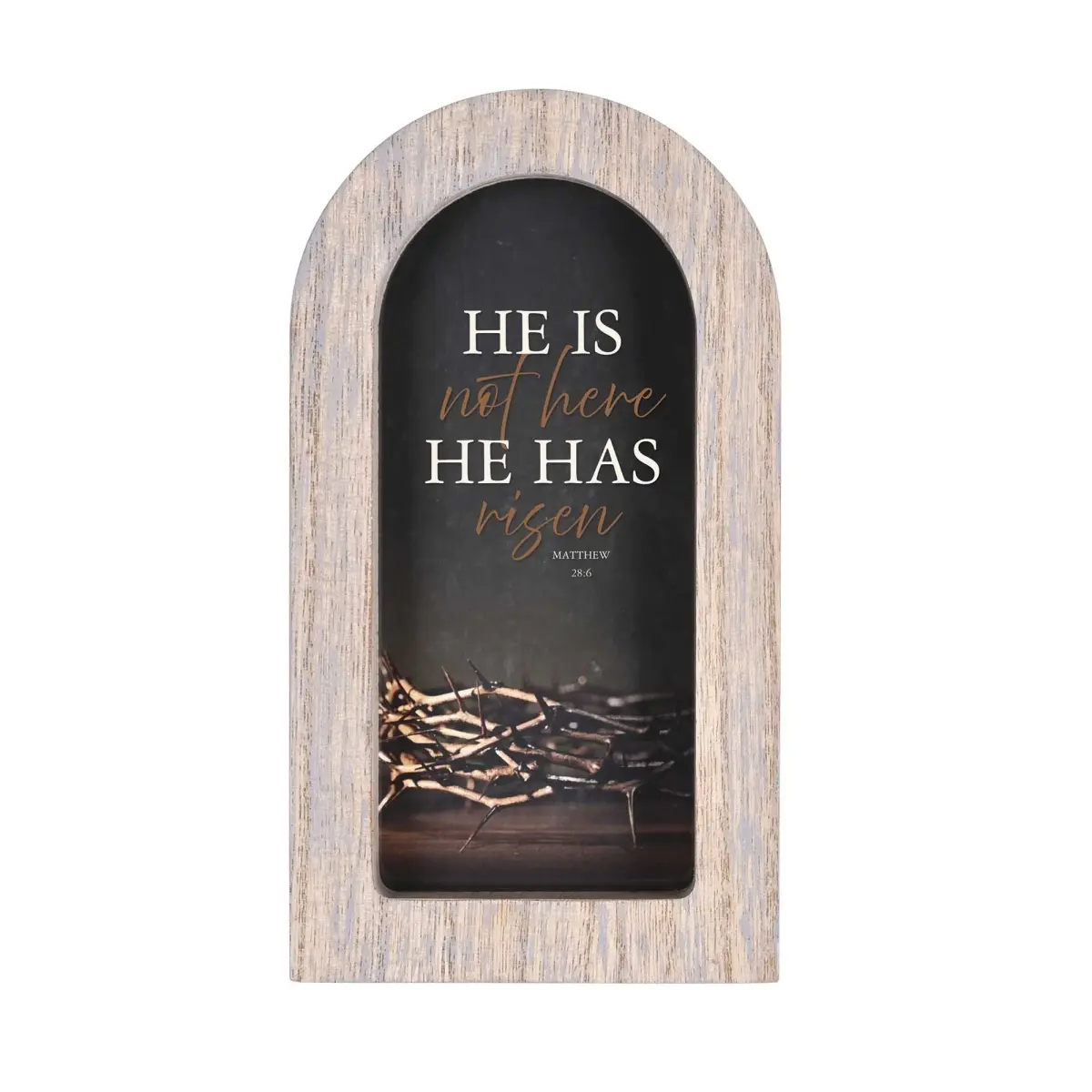 360 Stand Framed Arch Crown Glass Photo Frame - 5x8 Religious "He Is Not Gray" Dimensional Print, Wall Display Traditional Home Decor Accessory