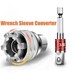 2PCS Socket Wrench Set,Multi-Function Universal Tool - Universal Maintenance Tool, 10-19mm Universal Adjustable Socket Wrench,Impact Grade 3/8" Socket Adapter