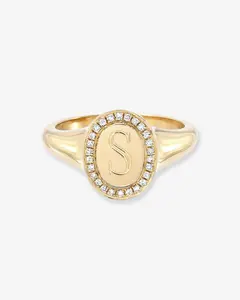 14k Gold Diamond Frame Signet Ring