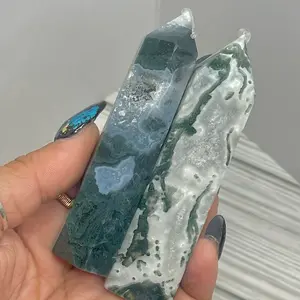 Moss Agate Druzy Towers - Rare Healing Gemstone Carvings for New Beginnings, Personal Growth, Lucky Charm for Gemini, Virgo, Heart-Centered Inner Peace