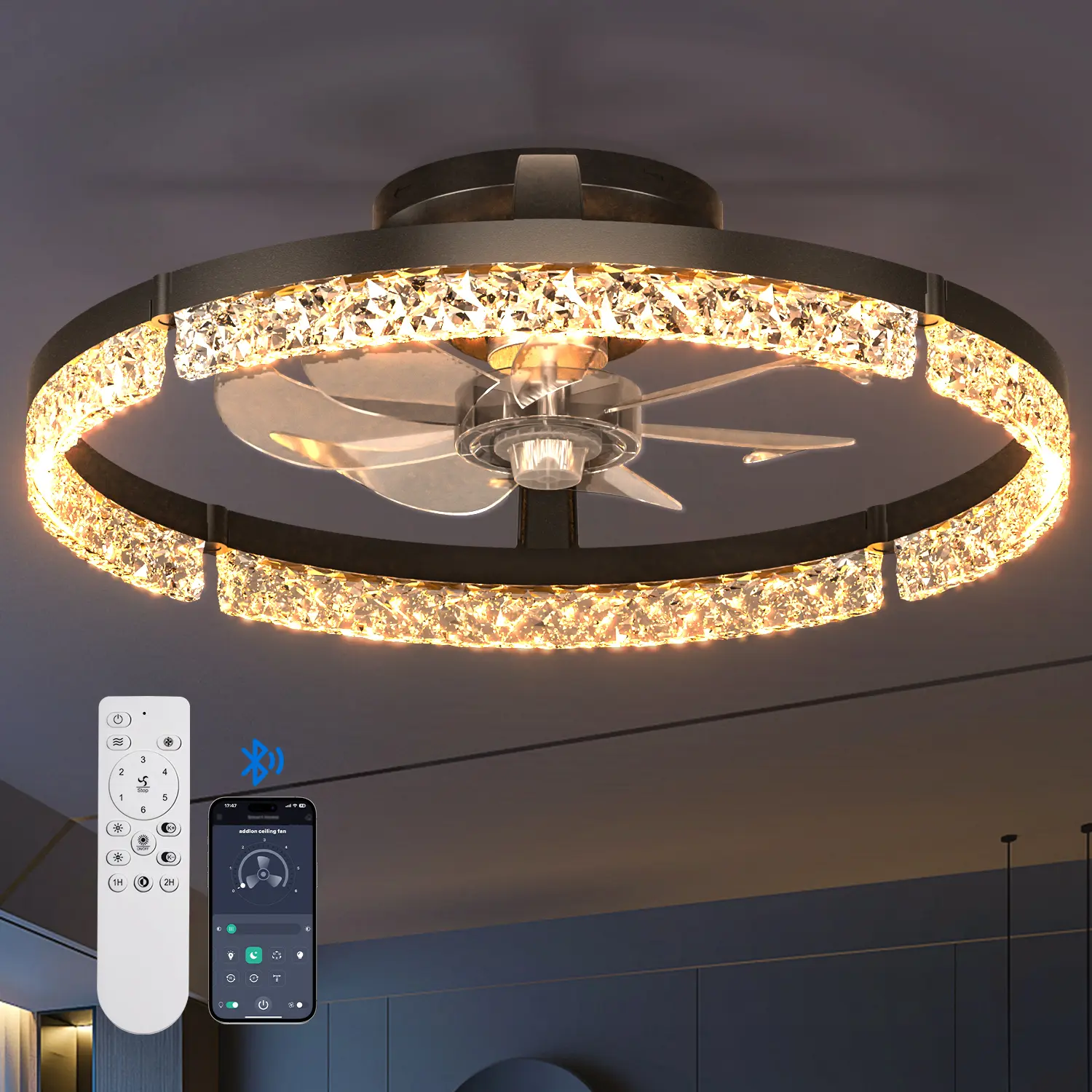 20Inch Modern LED Ceiling Fan With Adjustable Light (3000K-6000K) | Embedded Installation, Reversible Airflow for Enhanced Circulation - Ideal for Office, Study, Bedroom, and Indoor Spaces, Ceiling Fan With Light, Plastic