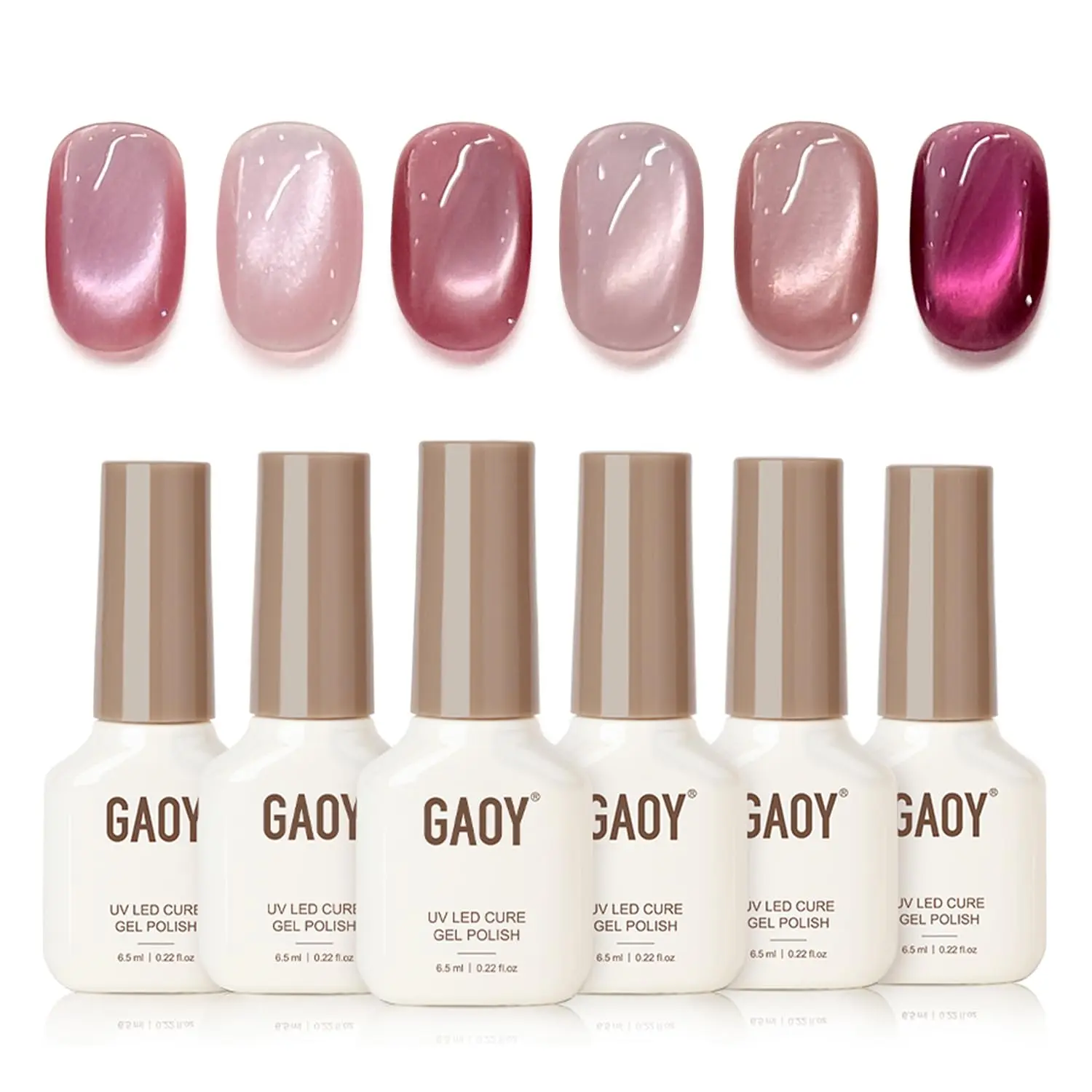 GAOY Pink Cat Eye Gel Nail Polish Set 6 Colors with Magnet, Crush Worthy | Valentine's Date Night Nails, Sweet & Spicy, Glass Holographic Glitter, Salon Gel Manicure Pedicure, UV Lamp Required