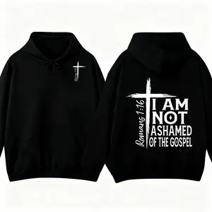 Women's Christian Bible Verse Hoodie - Romans 1:16 I Am Not Ashamed Cross Graphic Unisex Longsleeves Pullover Tops, Worship Spiritual Gifts Casual Sweatshirts