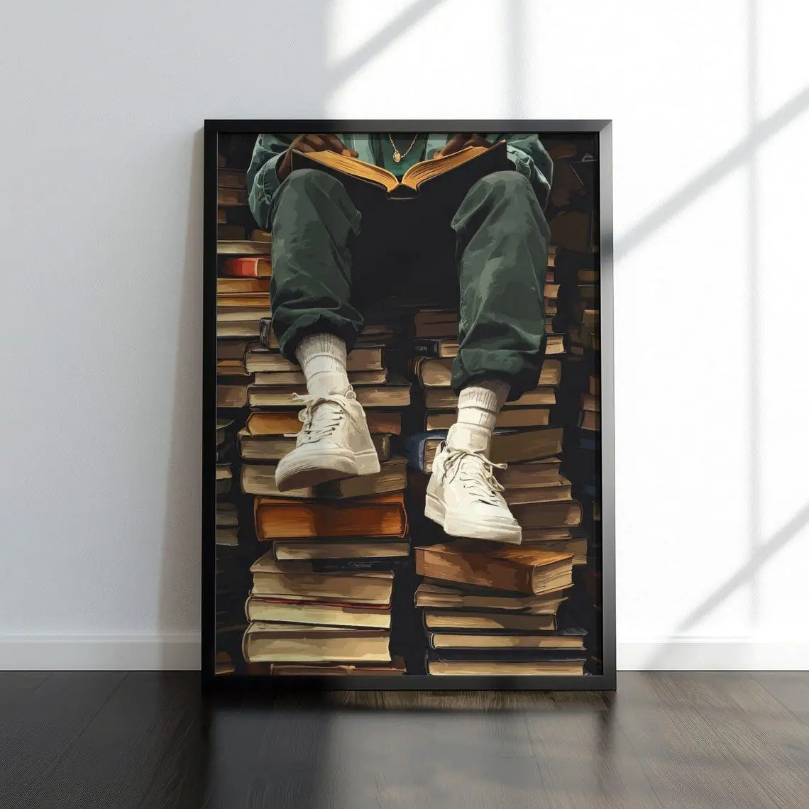 Glossy Black Fantasy Man Reading Collectible Photo Poster - Multi-Size (8x12in/20cmx30cm,12x18in), Librariancore Wall Art Print, Living Room Decor, Christmas Boyfriend Gift (Frame Not Included)
