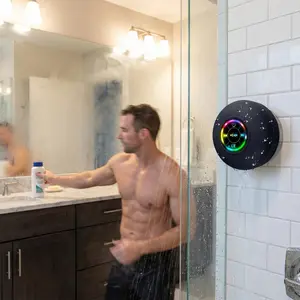 Kitchen & Bathroom Waterproof Design Speaker - Strong Suction Cup Wireless Bluetooth Connection, USB Charging, Hands-Free Call + LED Lighting, Portable Outdoor Camping Mini Audio, Cool Gadgets