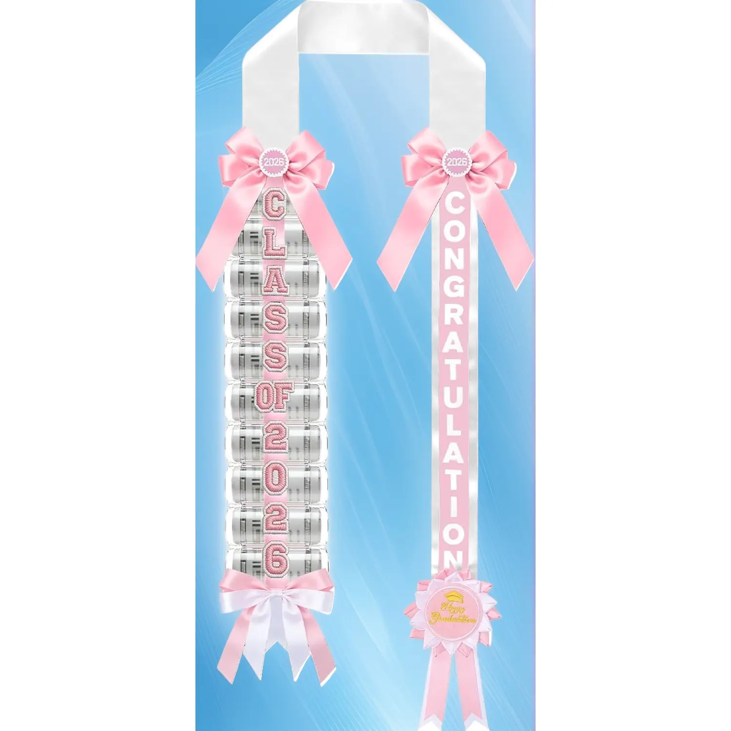 Class of 2026 Money Leis for Graduation – Pink Graduation Sash & Stole, Unisex High School & College Graduation Party Accessories, Funny Graduation Gift Idea