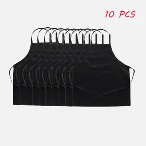 Solid Cooking 10PCS Solid Apron Unisex Black for Restaurant Waiters