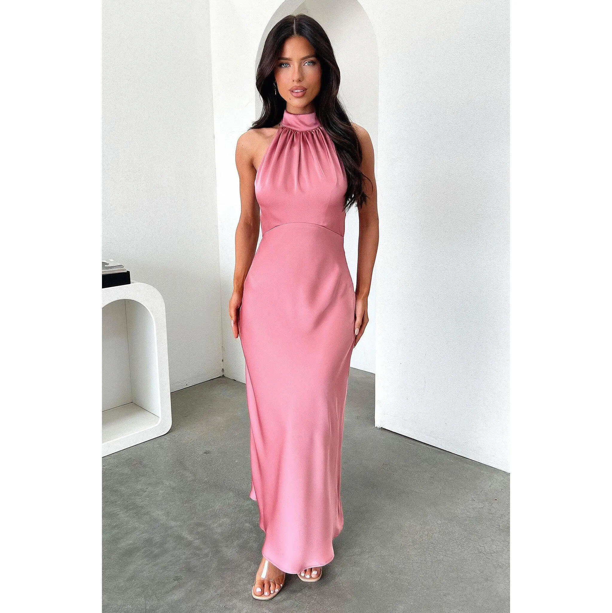 Daphne High Neck Maxi Dress - Rose