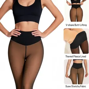 Women's Tight Fleece Lined Tummy Control Thick High Waist Elasticity Thermal Pantyhose Warm Leggings Stretch Tights