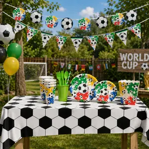 2026 Soccer Birthday Party Kit, 182-Piece Disposable Dinnerware Set with Plates, Cups, Napkins, Table Cover, Snack Buckets, Straws & Utensils for Game Night, Kids Party, Serves 20