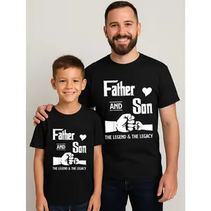 Father and Son Matching T-Shirts- "FATHER AND SON" Quote with Fists Beating Design, 100% Cotton, Crew Neck, Short Sleeve- Perfect for Casual Wear, Father'S Day