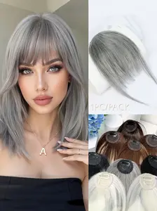Wear and Go Clip-In Human Hair Bangs, Women's Frontal Hairpieces, Ash Blonde, U-Part Attachment, Slight Air Bangs, French Bangs Hairpiece