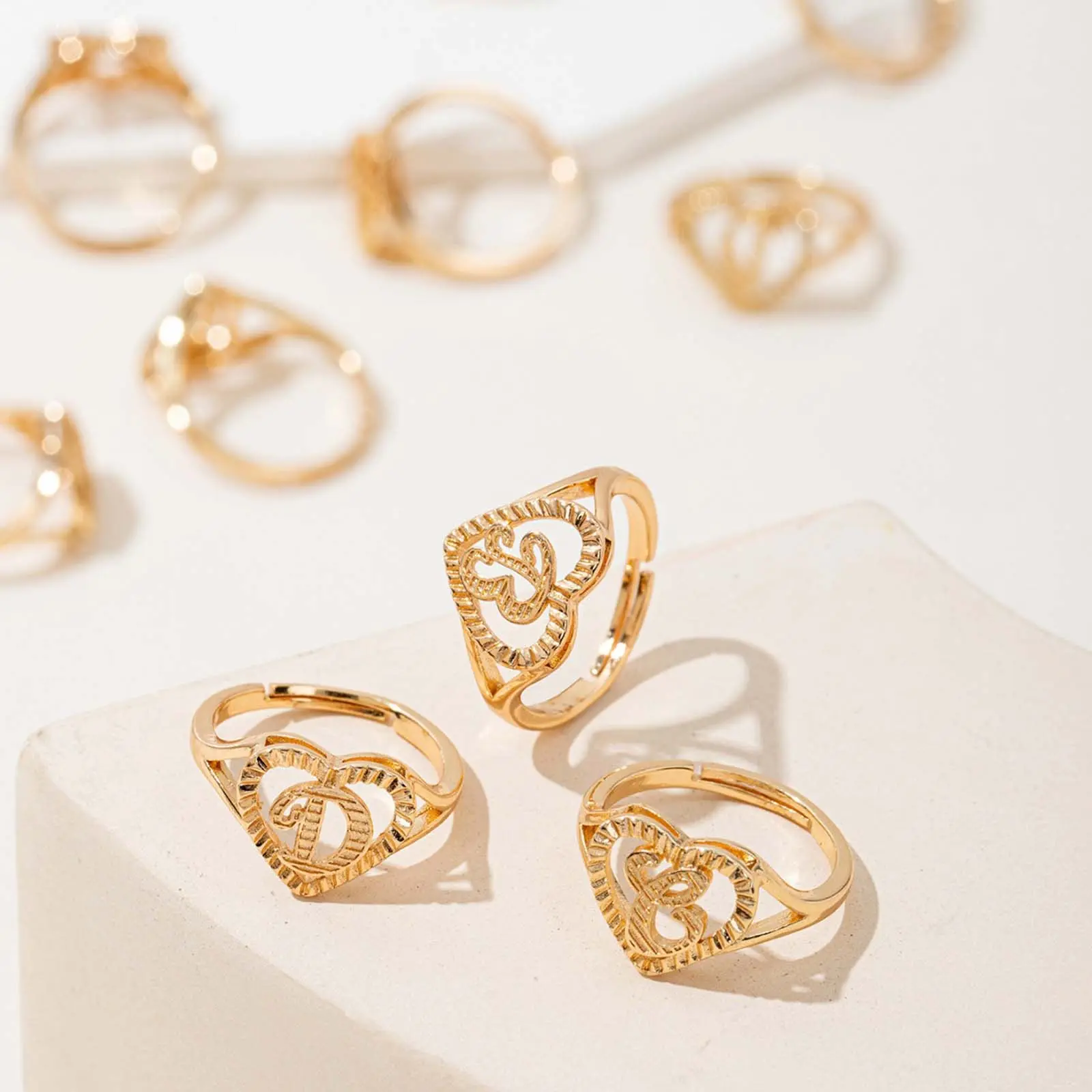 Female Aileen Customized 26-Letter Initial Adjustable Open Artificial Gemstone Index Rings - Fashion Jewelry Accessory, Gift for Enthusiasts, Initial Rings, Metal Coating, Daily, Elegant, Fashion Accessory, Minimalist, Letters, Open Setting, Everyday Wear