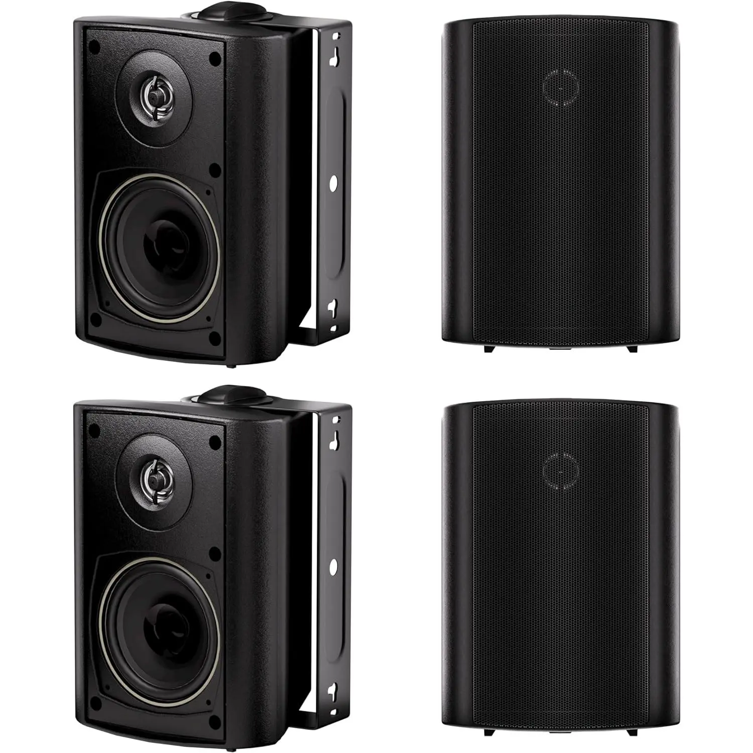 Herdio 4-inch wired speaker with Bluetooth 4-channel amplifier for indoor-outdoor patios, decks, garages (4 speakers)
