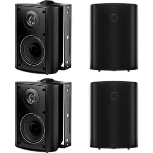 Herdio 4-inch wired speaker with Bluetooth 4-channel amplifier for indoor-outdoor patios, decks, garages (4 speakers)