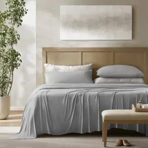 Harbor House Queen Size 4-Piece Stretch Jersey Complete Sheet Set - Grey, Breathable Sheets, Cool Soft, Silky Bedding Pillowcases, Cool Soft Sheets