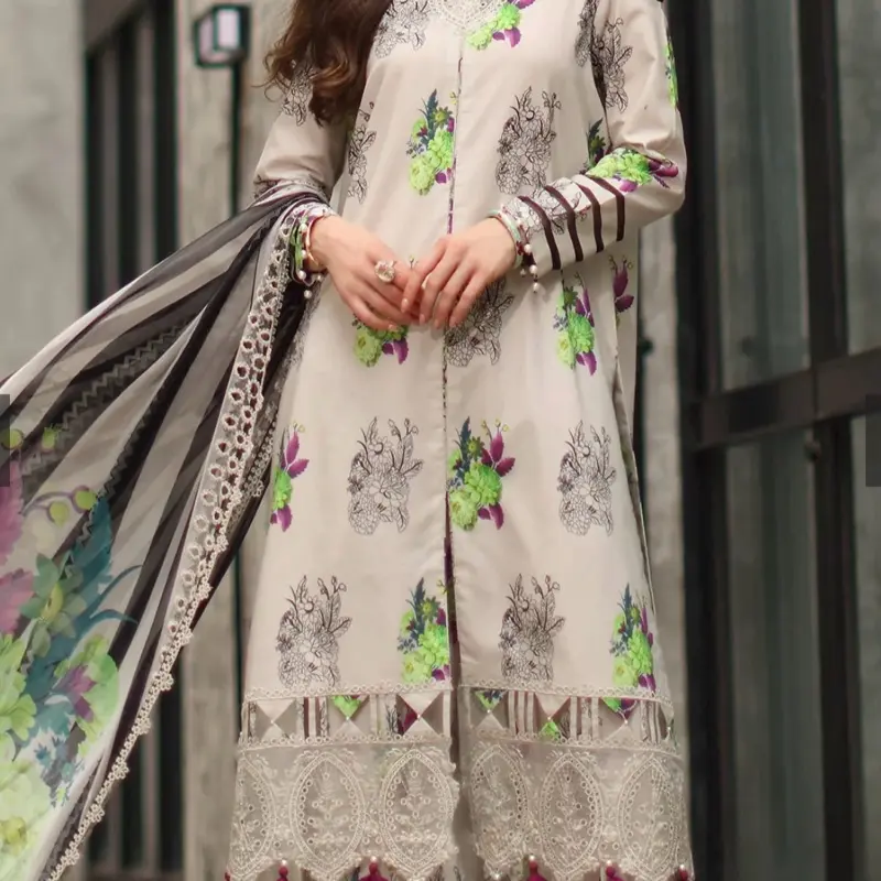 Pakistani panjabi designer outfit Lown with shefon duppata embroidered tailored stich size L