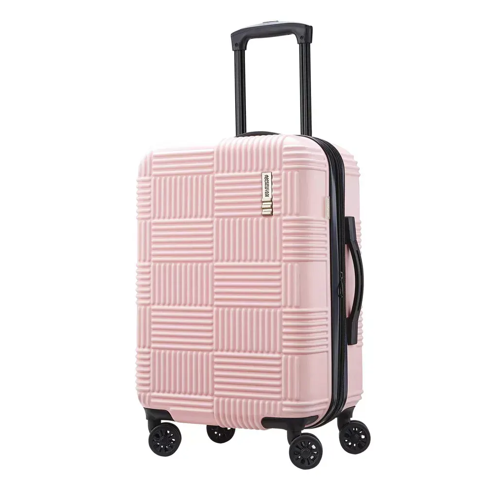 American Tourister NXT Checkered Hardside Carry On Spinner Suitcase - Pink: Luggage ABS Shell