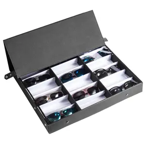 18 Slot Sunglasses Organizer for Women and Men Rectangular Lens Eyeglass Storage Case with Clear Lid for Multiple Pairs of Glasses