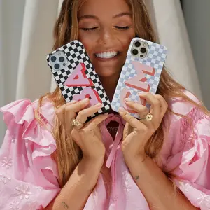 Personalized Checker iPhone Case Monogram Custom Big Initials Magsafe Protective Cover for iPhone 17 16 15 14 13 12 11 Pro / Pro Max