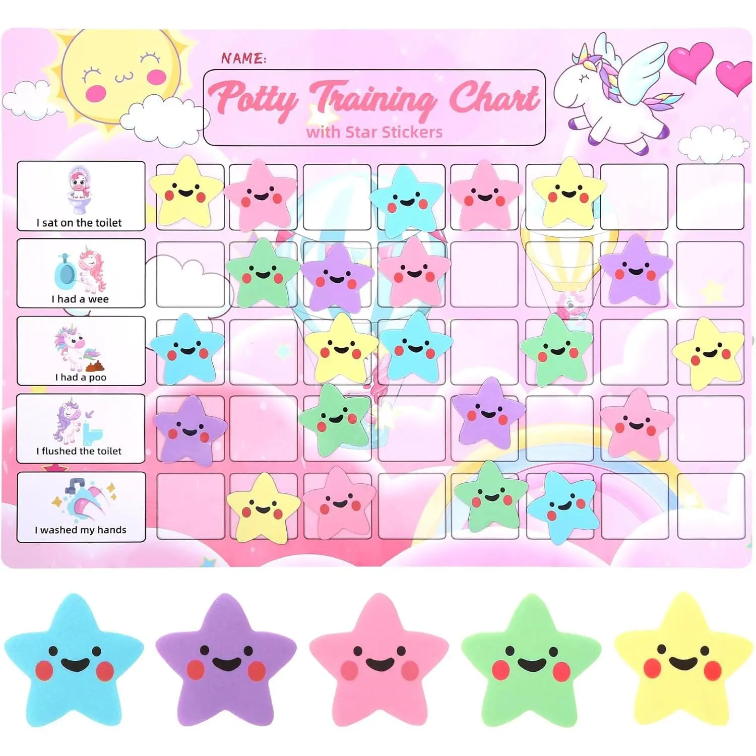 Potty  Chart for  with 40 Large    Stickers, Interactive Reward Chart for Toilet  (Unicorn)