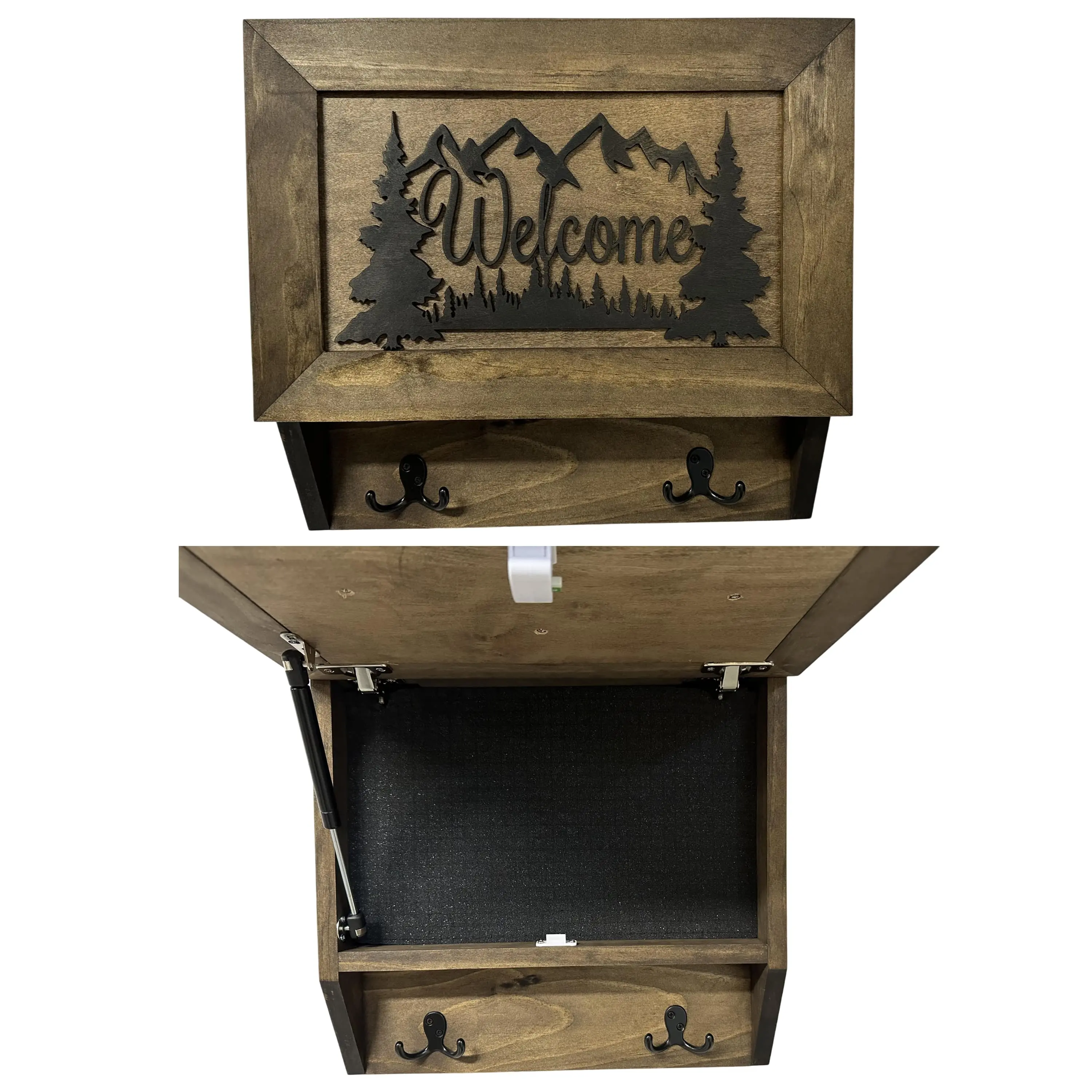 Rustic Mountain Welcome Wall-Mounted Cabinet – Concealed Lockable Storage for Your Home