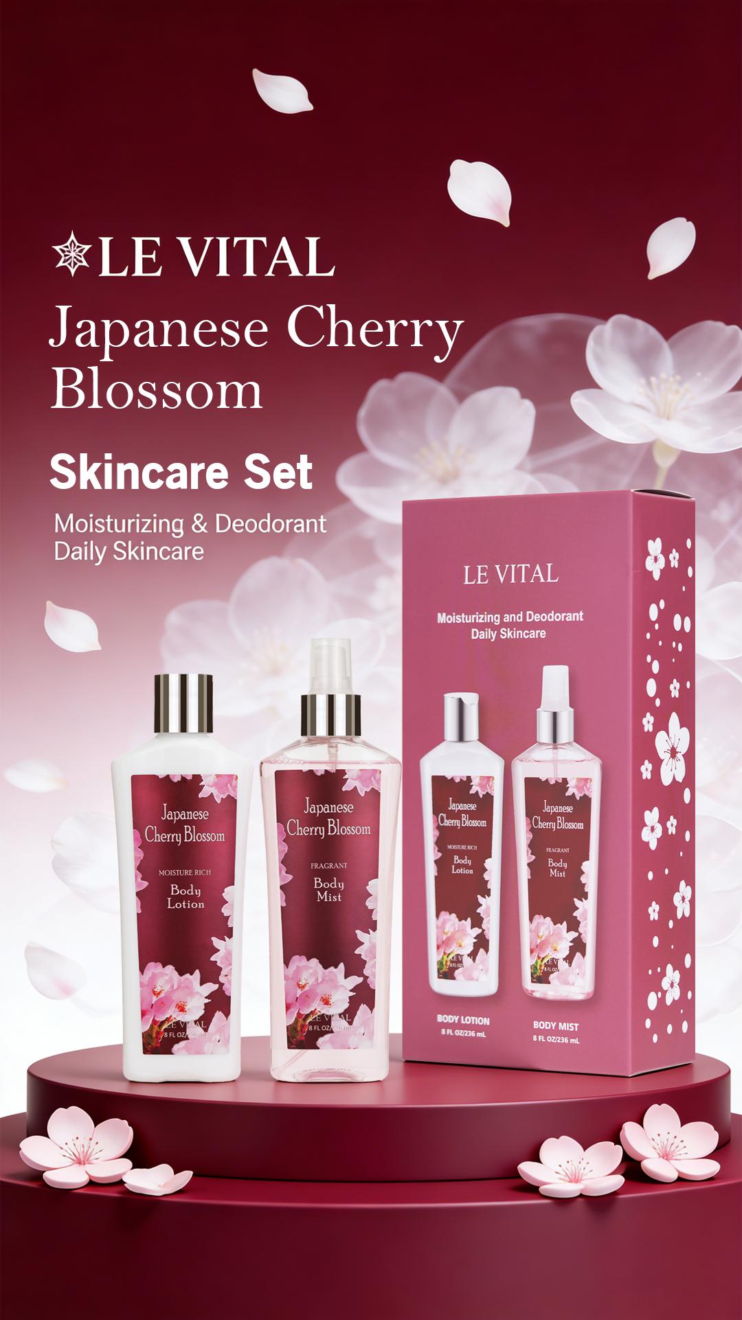 Vital Luxury Cherry Blossom Scented Bath Travel Set | 3oz Body Lotion, 3oz Body Mist | Rich Lather, All-Day Freshness, Moisturizing & Revitalizing | Ideal Gift for Mom, Wife, Sister & Girlfriend! Moisturize Vital Luxury Cherry Blossom Scented Bath Travel Set | 3oz Body Lotion, 3oz Body Mist | Rich Lather, All-Day Freshness, Moisturizing & Revitalizing | Ideal Gift for Mom, Wife, Sister & Girlfriend! Moisturize