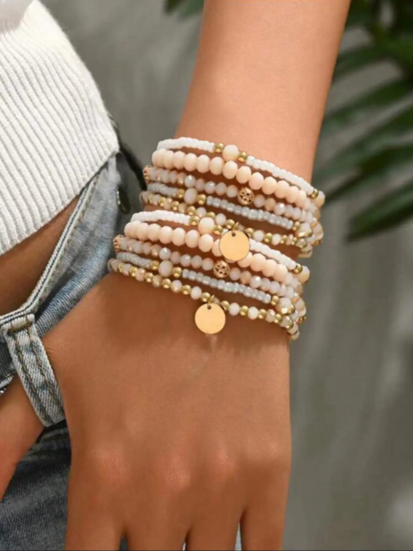 Boho Style Glass Bead Bracelet Set, Multi-Layer Pearl Pendant Jewelry for Women, Stackable Beaded Bracelets, Beaded Bracelet Sets, Perfect Gift for Holidays & Daily Wear