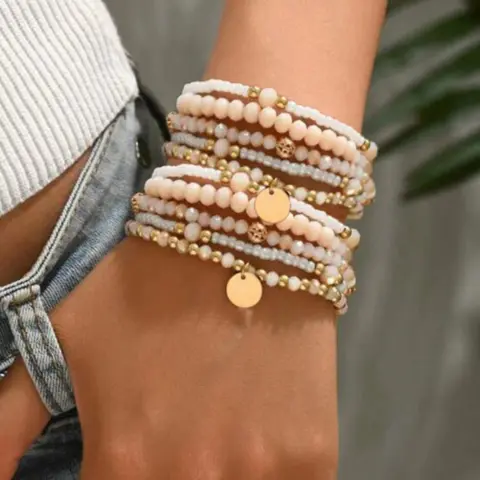 Boho Style Glass Bead Bracelet Set, Multi-Layer Pearl Pendant Jewelry for Women, Stackable Beaded Bracelets, Beaded Bracelet Sets, Perfect Gift for Holidays & Daily Wear