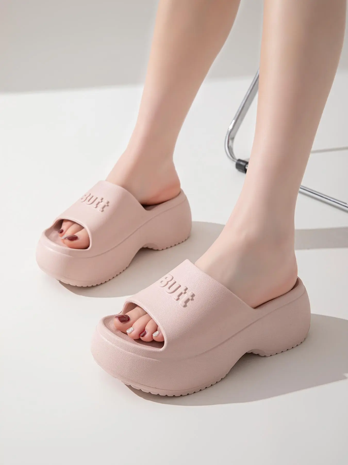 Women's Fashionable Plain Color Platform Slides, Casual Comfortable Home Slippers, Affordable Slippers, Thick Sole Non-slip Slippers for Indoor & Outdoor Wear, Walking Shoes, Soft Sole Slippers, Thick Bottom Slippers, House Slippers, Thick Soled Slippers
