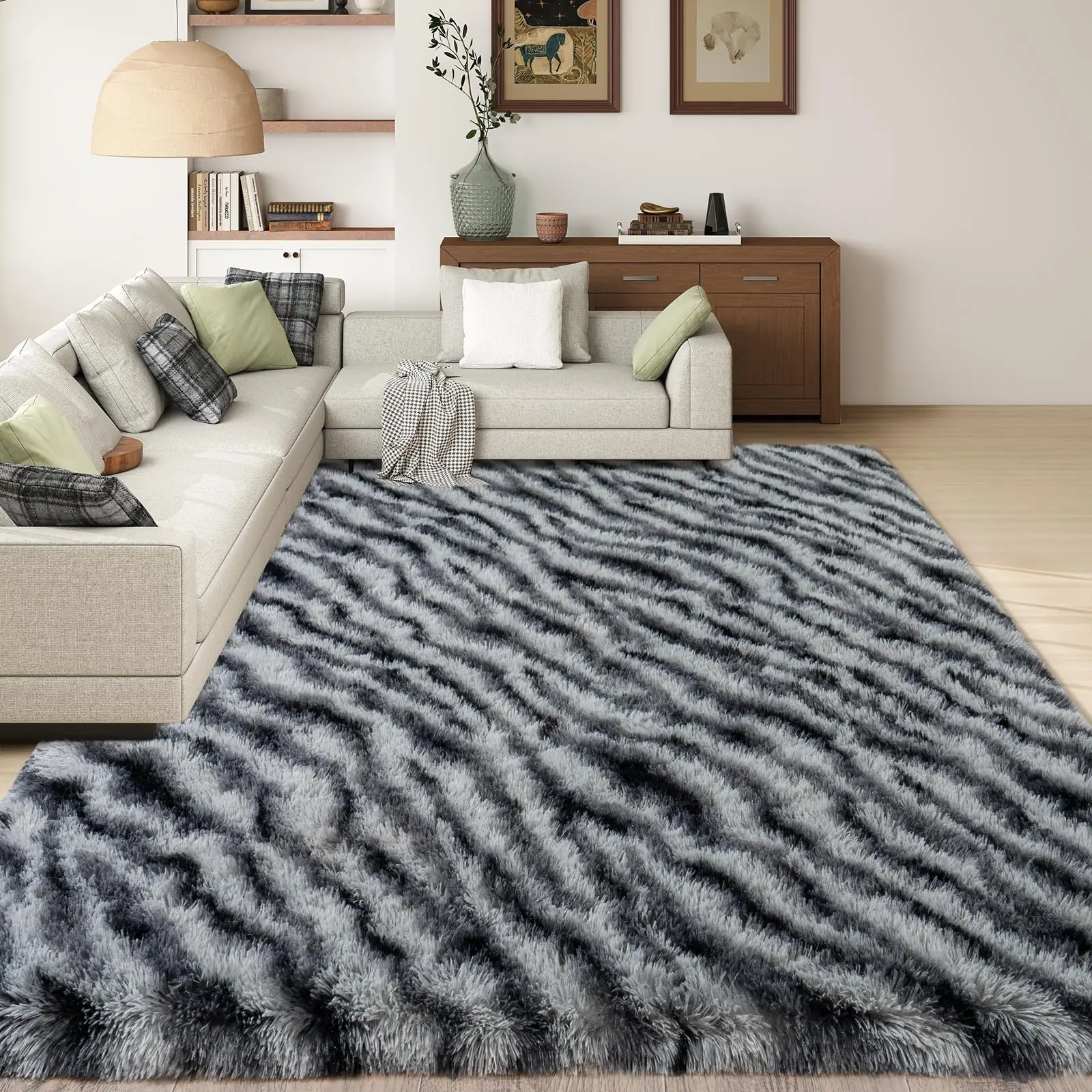 WISH TREE Ultra Soft Beige Large Shag Area Rug - Fluffy Plush Non-Slip Rug for Living Room, Bedroom, Kids' Spaces Home Decor, Non Slip Rugs