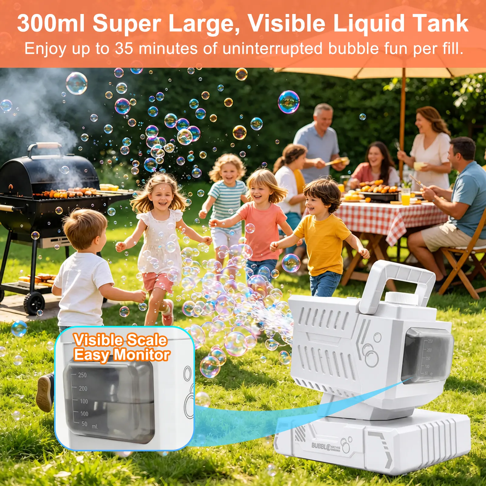 Fikomash All-in-One Home Bubble Machine – Versatile White, Indoor/Outdoor Use, 3 Power Modes, 30M Remote
