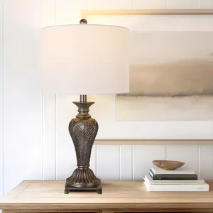 25'' Resin Table Lamp With White Linen Shade NO Assembly Required, 1 Pack Living Room Bedroom Lighting Table Lamps Home Decoration, Suitable For Living Rooms, Bedrooms, Libraries, Dining Rooms, And Other Similar Spaces.