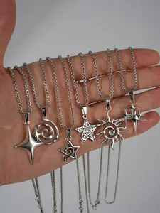 6-Piece Punk Hip Hop Necklace Set, Mango Star, Swirl, Star, Sun Necklaces, Assorted Necklaces, Unisex Gift for Ramadan, Party, Festival, Friends, Modern Versatile Accessories