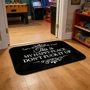 BARLEY ONE Funny This Is My Happy Place Dont Fck It Up Diatom Mud Bath Mat Super Absorbent Quick Dry Non Slip Floor Rug Bathroom Entryway Kitchen Carpet Black Sarcastic Novelty Gag Gift  Housewarming Decor