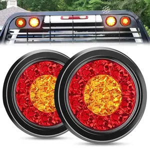 Nilight 4 Inch Red Amber Round 16Leds Tail Light Flush Mount Grommet (Pair)