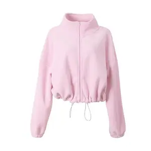 Women Thick Polar Fleece Warm Sport Coat Loose Running Crop Yoga Top Jacket Fitness Sweatshirt