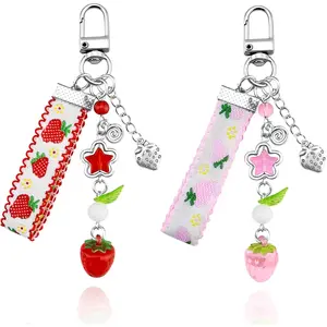 Strawberry Keychain Gifts 2Pcs Cute Strawberry Decor Purse Charms Accessories Kawaii Strawberry Themed Bag Charm Stuff Fruit Lover Gifts for Women Girls Red and Pink Key Chains Decoration Girly Stuff