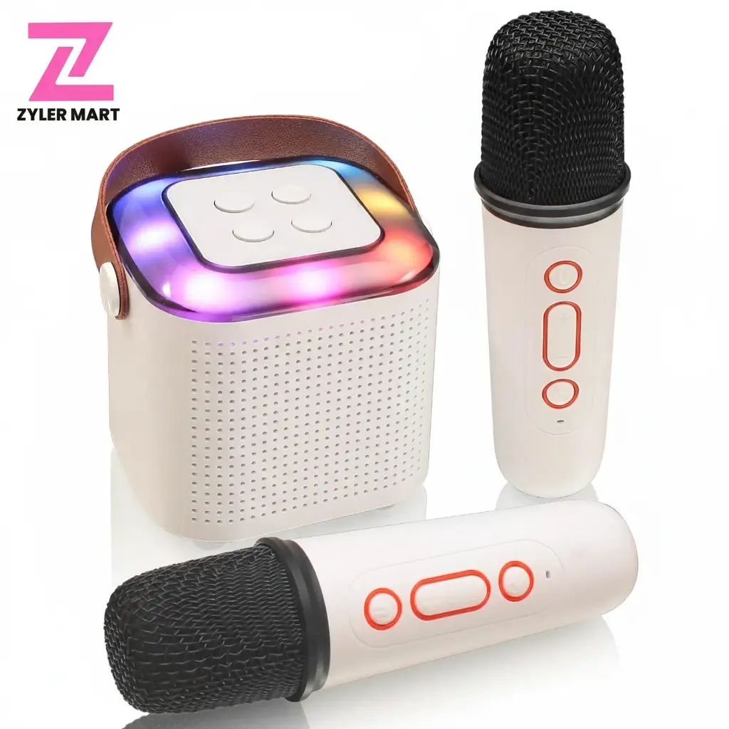 ZYLER Kids Mini Portable Karaoke Machine with Dual Mic System, 2 Wireless Mics, Bluetooth 5.3, 57mm Stereo Speakers, RGB Beat Lights, Rechargeable Lithium Ion Batteries (6-8 Hrs), Stable Range, AUX-Out, TF Card Slot for Christmas Gifts, Outdoor Camping, L