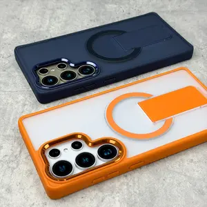 With Stand Matte Magnetic Wireless Charging Anti-Slip Phone Case, Camera Lens Protector, Compatible with Samsung Galaxy S26 S25 S24 S23 Ultra Plus A57 A37 A17 A56 A36 A26 A16 Shockproof Soft Bumper Metal Camera Protective Cover