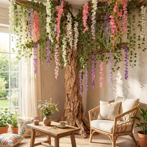Zeyune 26 Pcs DIY Wisteria Tree for Room Classroom Ceiling Wall Decor 3D Bulletin Board Decorations Kraft Paper Tree Artificial Hanging Flower for Elementary Teacher Chalkboard(Multicol