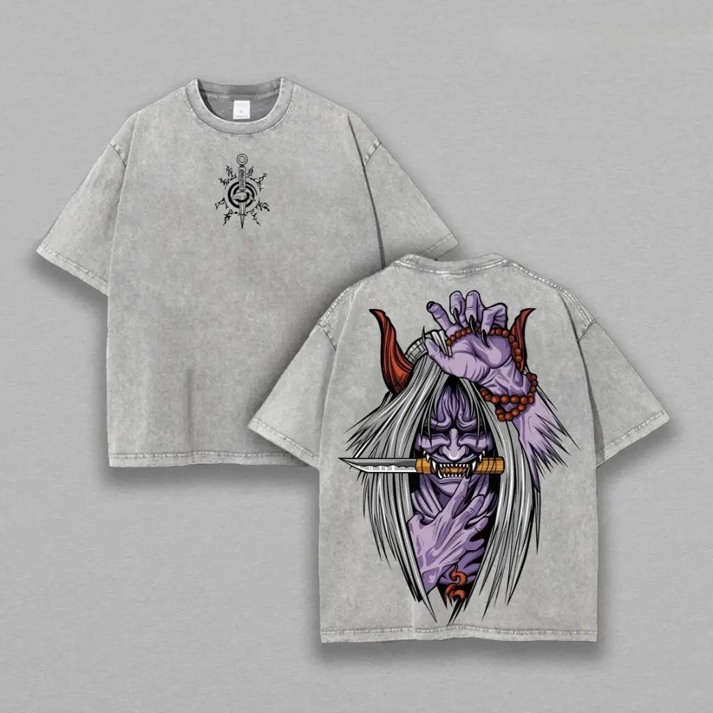 Minato Reaper Death Seal - Shinigami Anime Double Printed Vintage Washed Tee Unisex Oversize Anime Manga Washed Heavyweight Cotton T-shirt, Gift For Anime Fan, Anime Lover Streetwear Crewneck Oversized Oversized